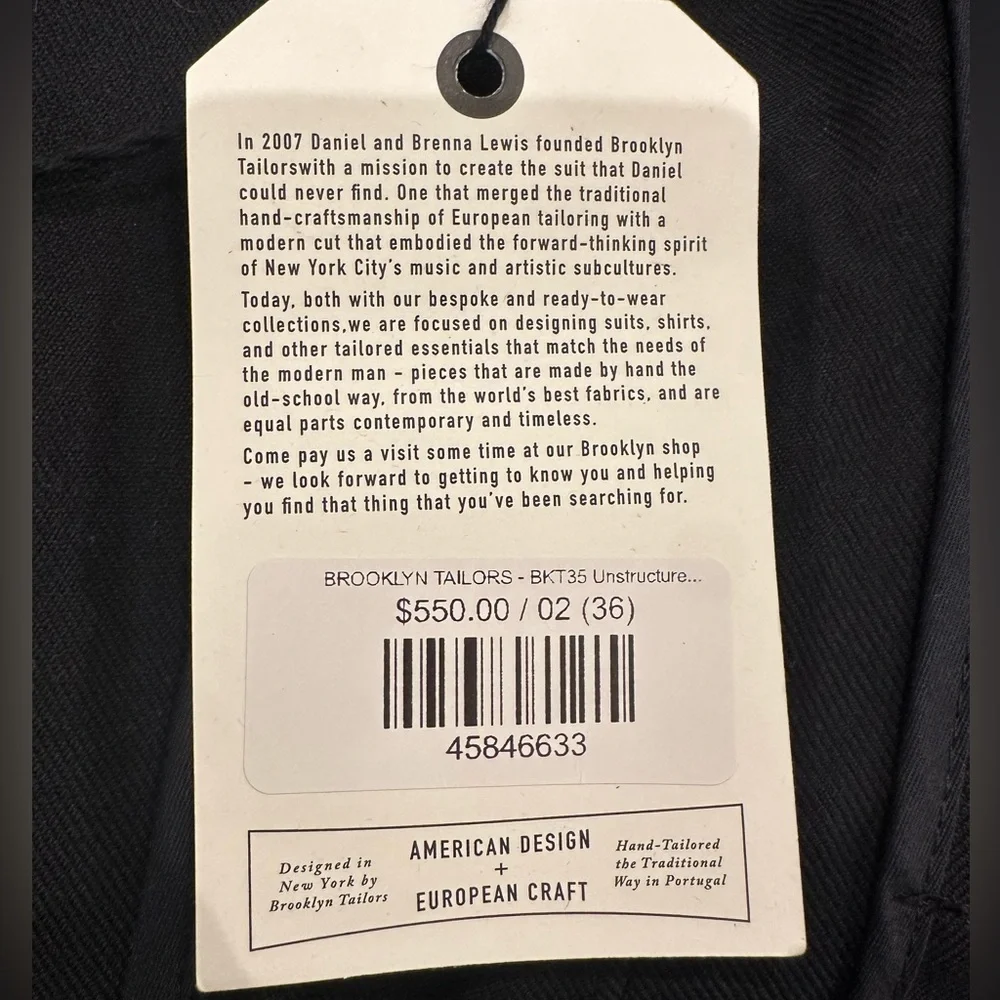 NWT Brooklyn Tailors BKT35 Unstructured Black Men's Blazer - Picture 2 of 9